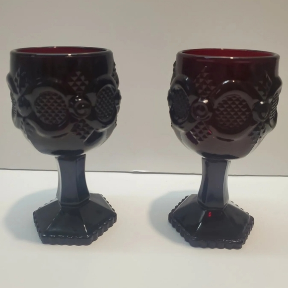 Avon Cape Cod Ruby Red Wine Goblets Vintage Glass 4.5"H Set Of 2 1980s - Picture 2 of 9